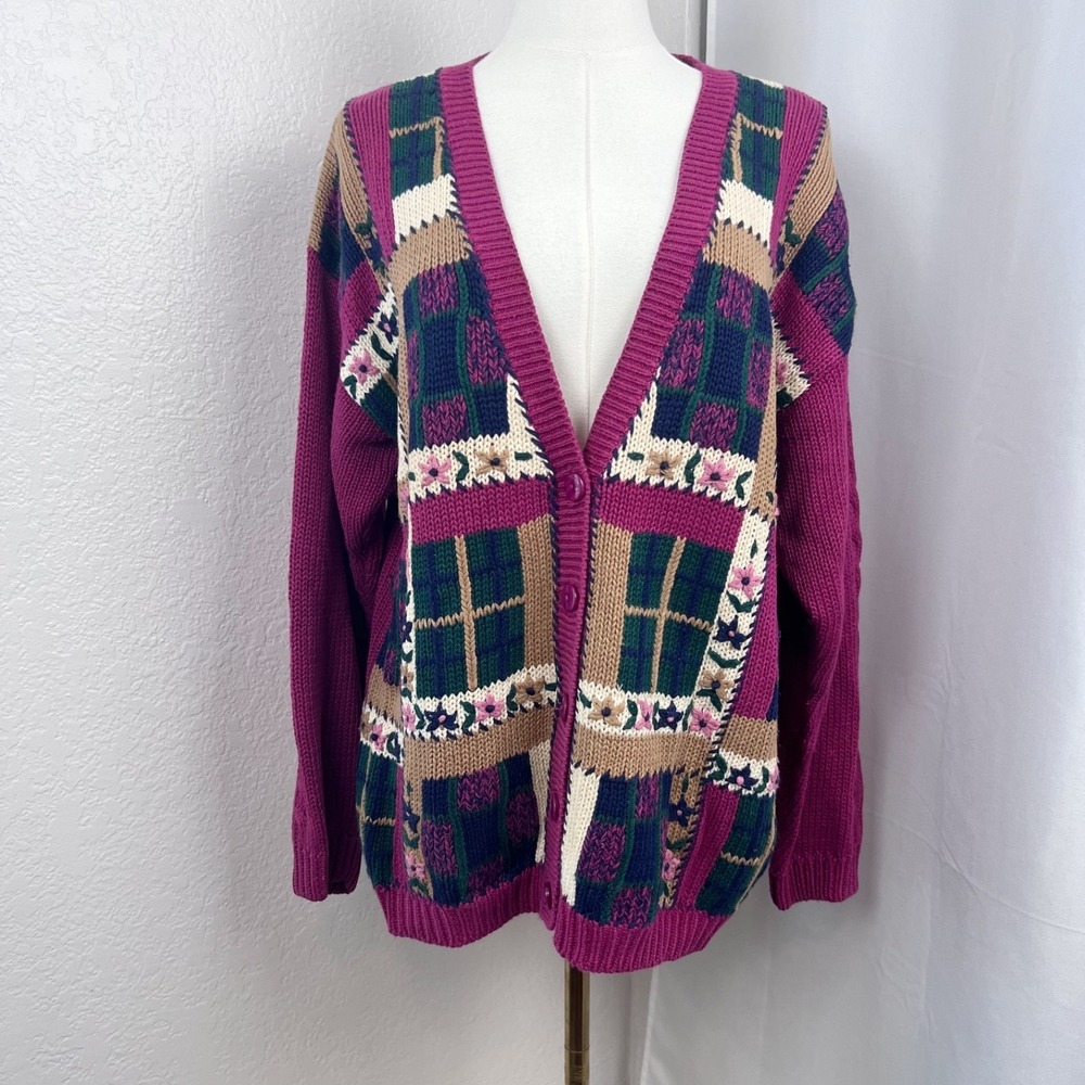 Vintage Patchwork Cottagecore Cardigan Womens Medium Grandma Retro Librarian 90s